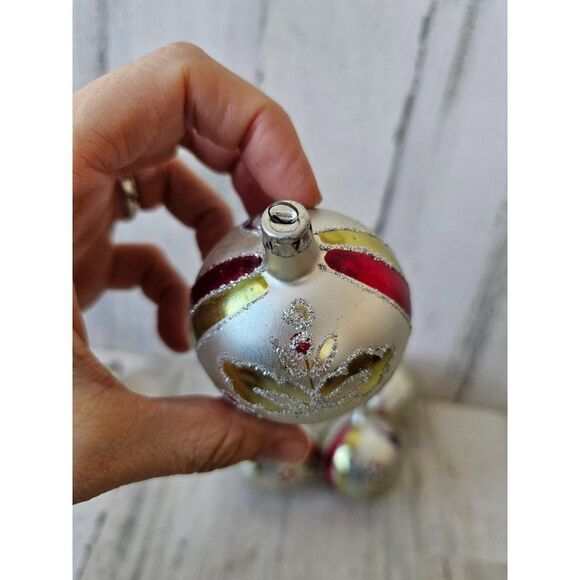 Vintage silver glitter ball ornament bell Xmas tree set - Picture 6 of 7